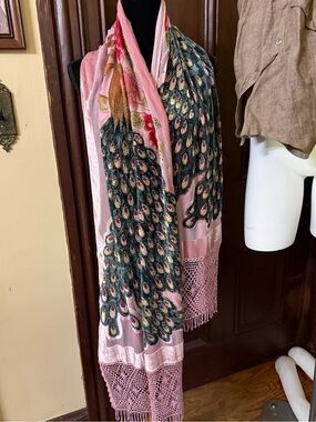 Peacock Velvet Beaded silk gypsy Shawl